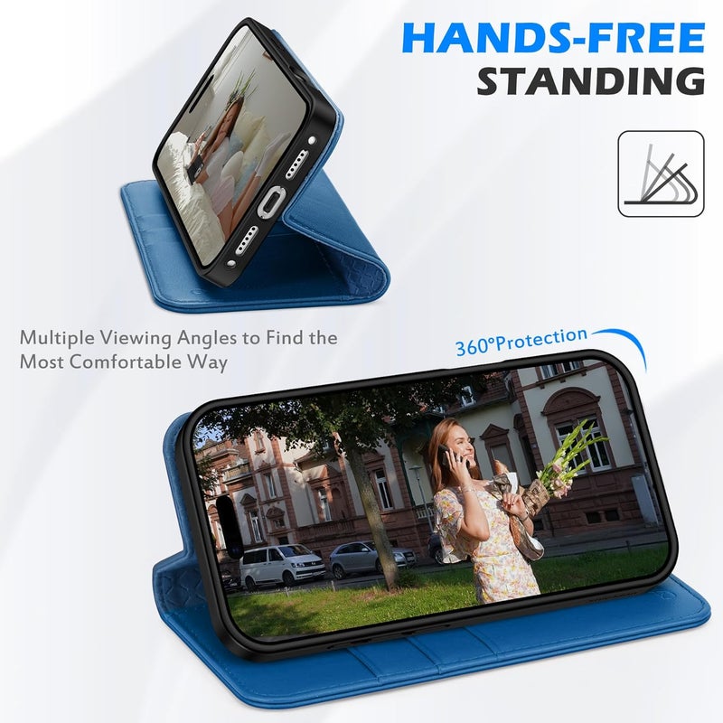 SHIELDON Case Wallet for iPhone 17 Pro Max 6.9-inch 2025 | Genuine Leather, Magnetic Closure, RFID Blocking Credit Card Slot, Kickstand, Foldable Full Protective Cover - Sapphire Blue - Image 5
